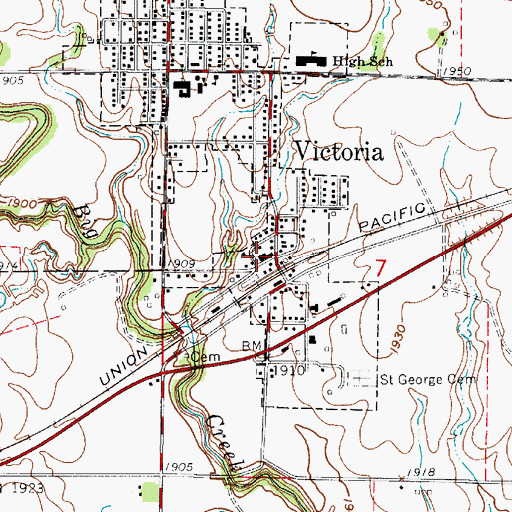 Topographic Map of Victoria Post Office, KS