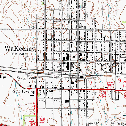 Topographic Map of Wakeeney Post Office, KS