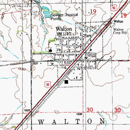 Topographic Map of Walton Post Office, KS
