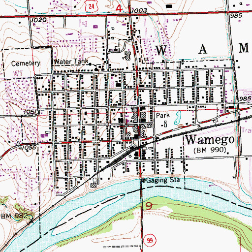 Topographic Map of Wamego Post Office, KS