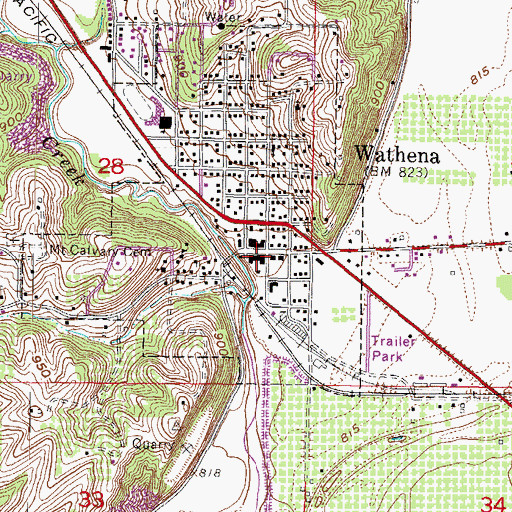 Topographic Map of Wathena Post Office, KS