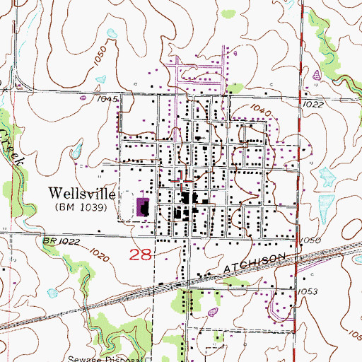 Topographic Map of Wellsville Post Office, KS