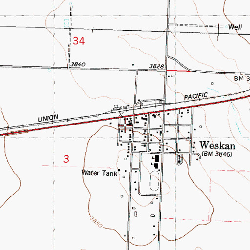 Topographic Map of Weskan Post Office, KS
