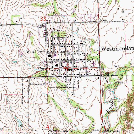 Topographic Map of Westmoreland Post Office, KS