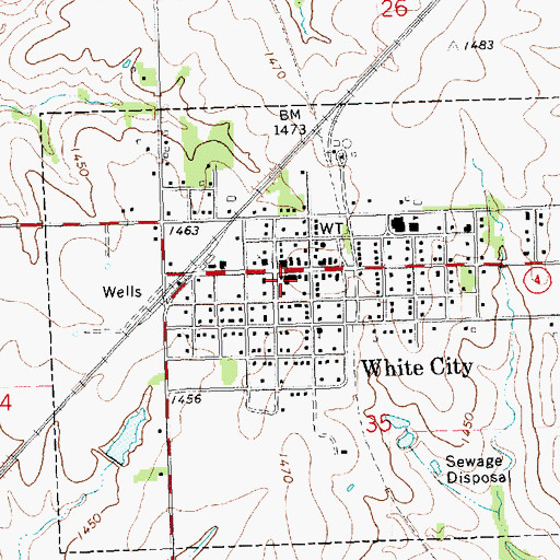 Topographic Map of White City Post Office, KS