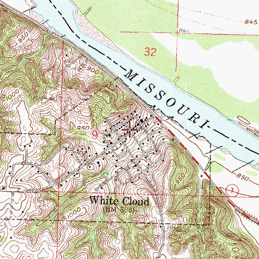 Topographic Map of White Cloud Post Office, KS