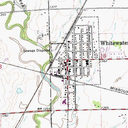 Topographic Map of Whitewater Post Office, KS