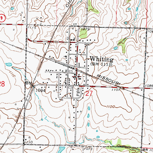 Topographic Map of Whiting Post Office, KS