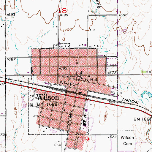 Topographic Map of Wilson Post Office, KS