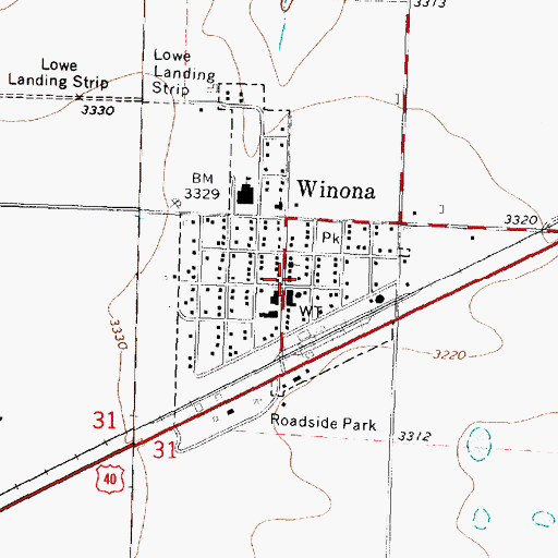 Topographic Map of Winona Post Office, KS