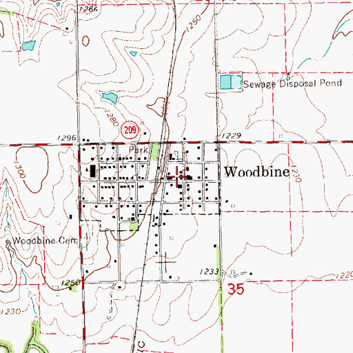 Topographic Map of Woodbine Post Office, KS