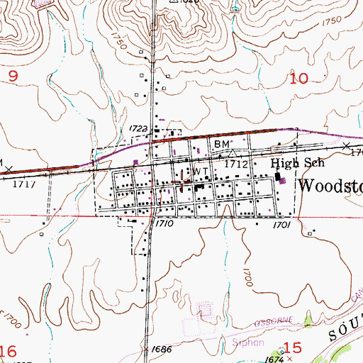 Topographic Map of Woodston Post Office, KS