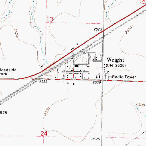 Topographic Map of Wright Post Office, KS