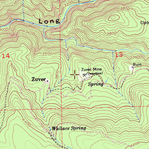 Topographic Map of Zuver Mine, CA