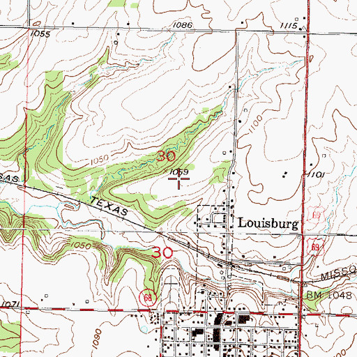 Topographic Map of Louisburg Manufactured Home Estates, KS