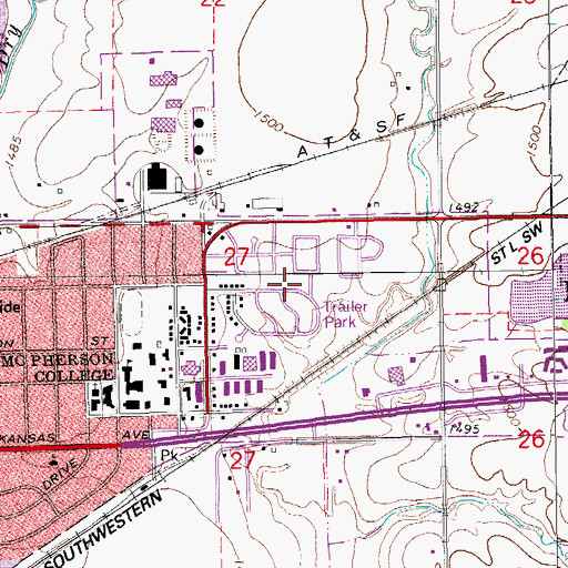 Topographic Map of Mustang Mobile Park, KS