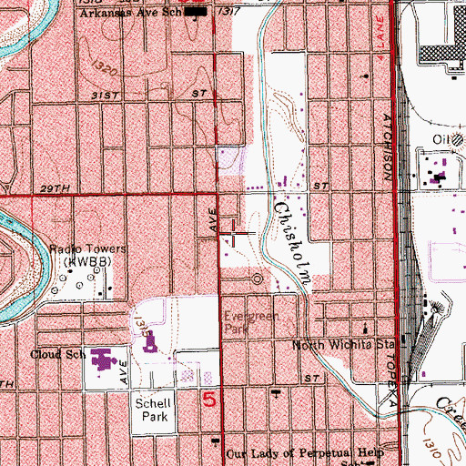 Topographic Map of Arkansas Mobile Home Park, KS
