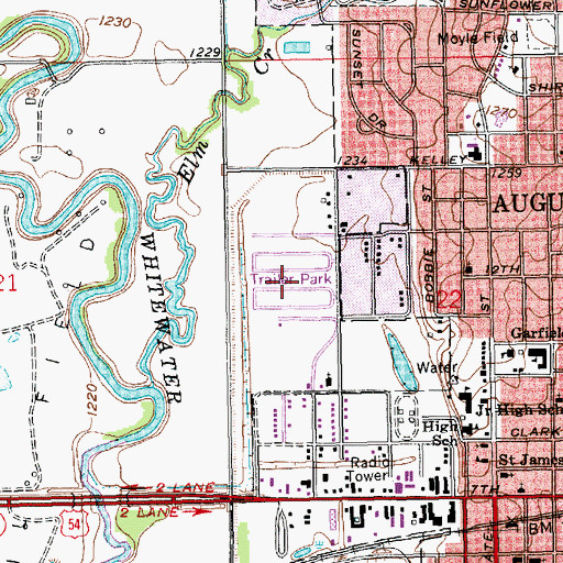 Topographic Map of Augusta Mobile Home Park, KS