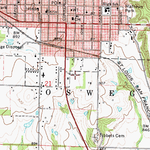 Topographic Map of Hillside Mobile Home Park, KS