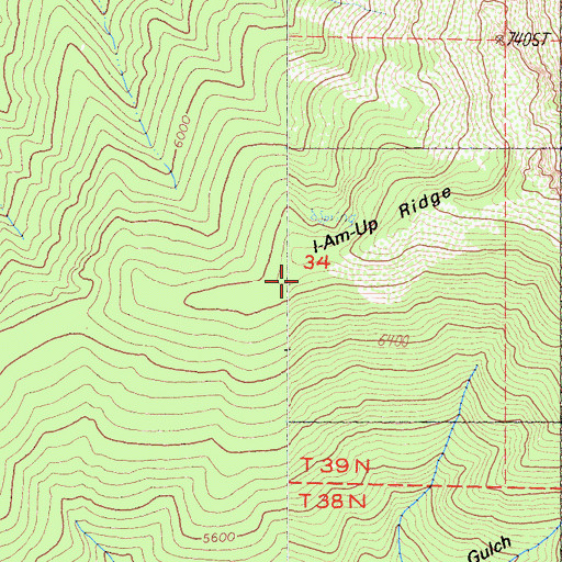 Topographic Map of I-Am-Up Ridge, CA