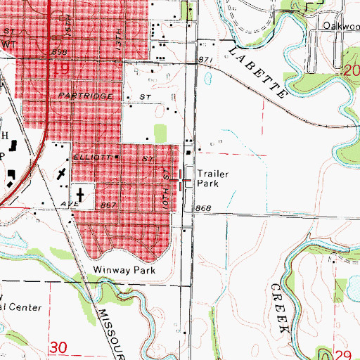 Topographic Map of Lawndale Estates Mobile Home Park, KS