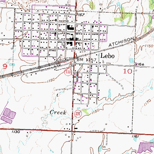 Topographic Map of Lebo Mobile Home Park, KS