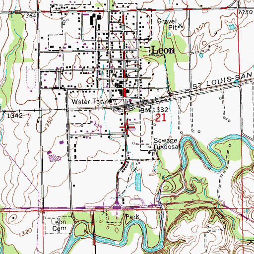Topographic Map of Leon Mobile Manor, KS