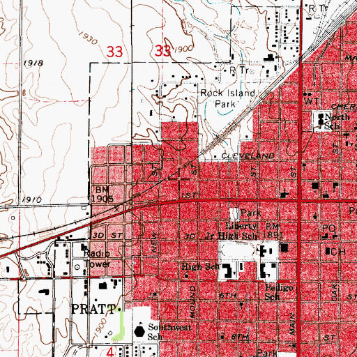 Topographic Map of Mound Street Mobile Home Park, KS