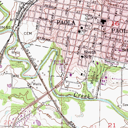 Topographic Map of Paola Mobile Home Park, KS