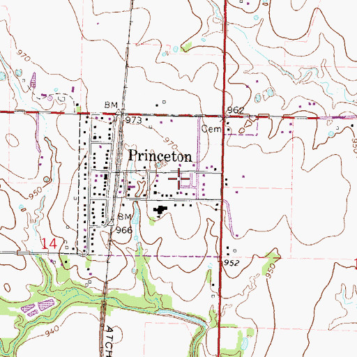 Topographic Map of Princeton Mobile Home Park, KS