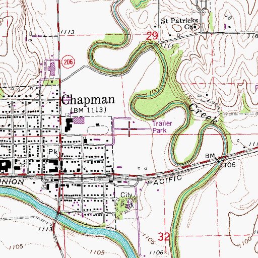 Topographic Map of Shamrock Mobile Home Estates, KS