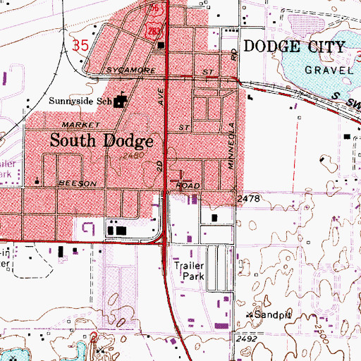 Topographic Map of Evergreen Trailer Court, KS