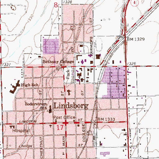 Topographic Map of Birger Sandzn Memorial Gallery, KS