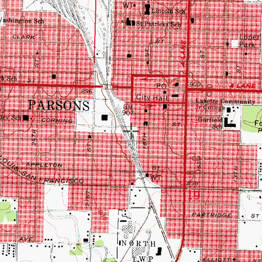 Topographic Map of Parsons Iron Horse Museum, KS