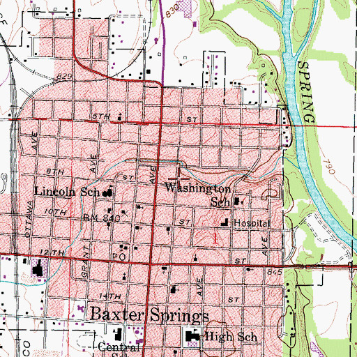 Topographic Map of Baxter Springs Heritage Center and Museum, KS