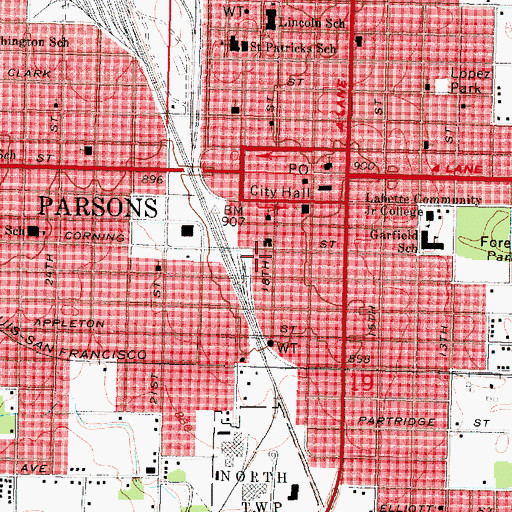 Topographic Map of Parsons Historical Society, KS
