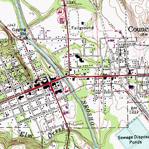 Topographic Map of Post Office Oak and Museum, KS