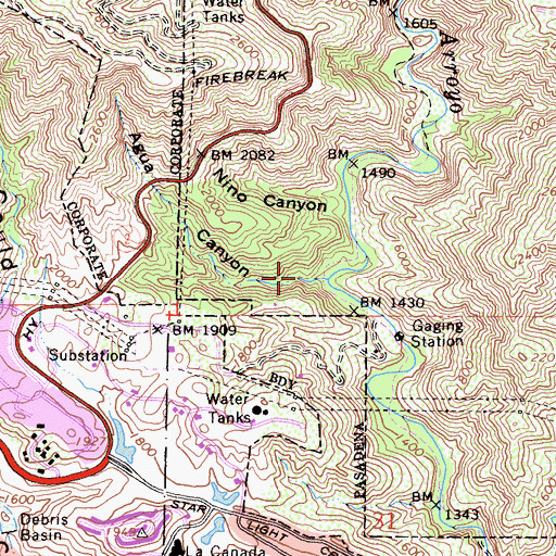 Topographic Map of Agua Canyon, CA