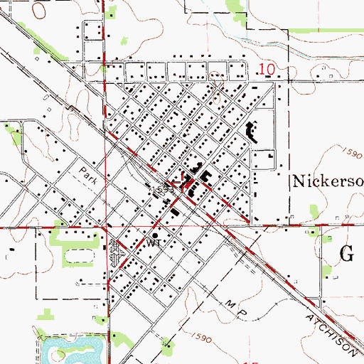 Topographic Map of Nickerson City Hall, KS