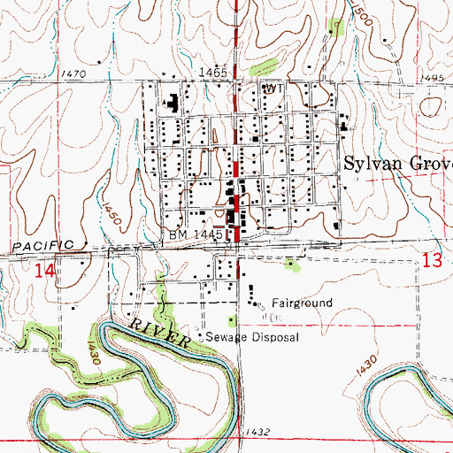 Topographic Map of Sylvan Grove City Hall, KS