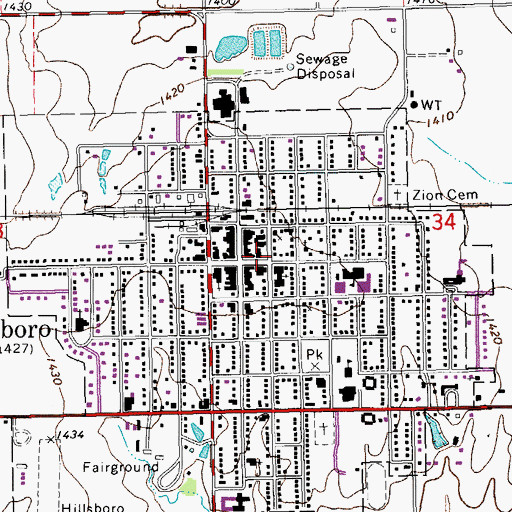 Topographic Map of Hillsboro City Hall, KS