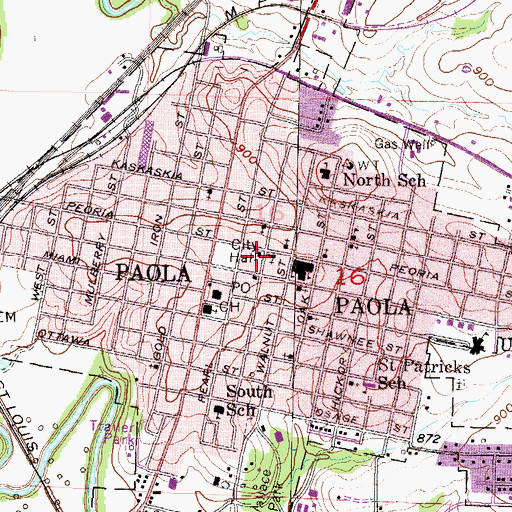 Topographic Map of Paola City Hall, KS