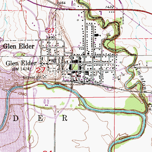 Topographic Map of Glen Elder City Hall, KS