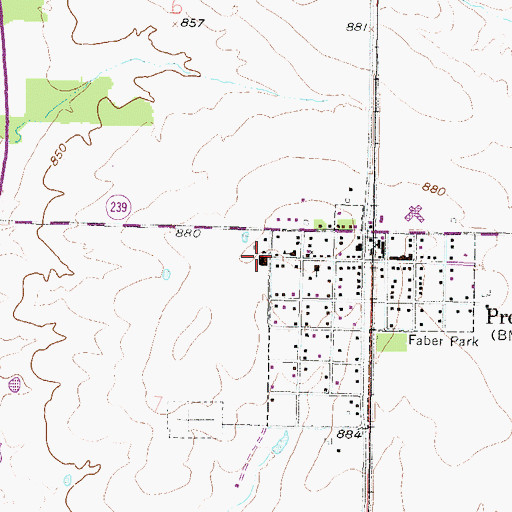 Topographic Map of Prescott City Hall, KS