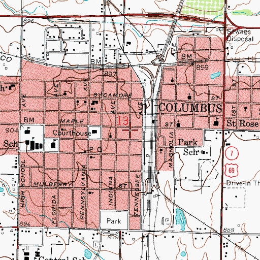 Topographic Map of Columbus City Hall, KS
