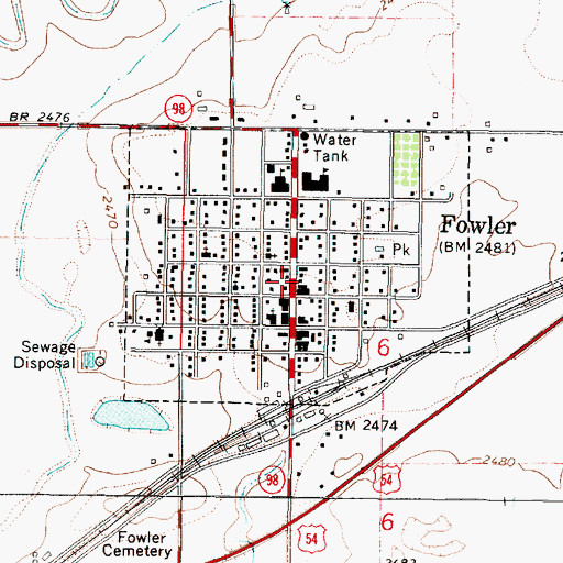 Topographic Map of Fowler City Hall, KS
