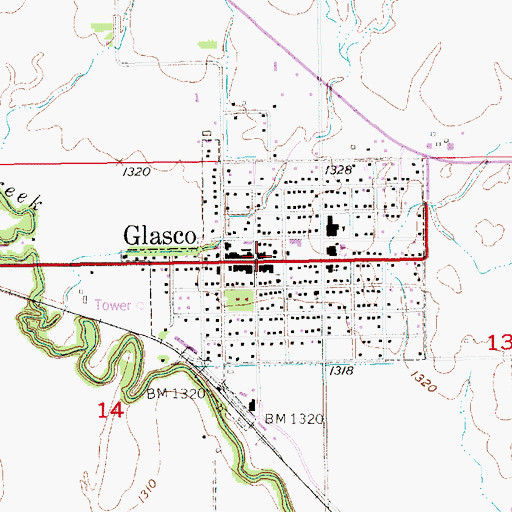 Topographic Map of Glasco City Hall, KS