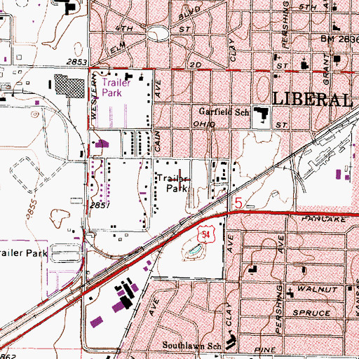 Topographic Map of Sunnyside Mobile Home Park, KS