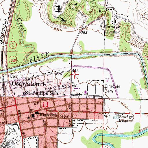 Topographic Map of Mills House Recreational Vehicle Park, KS
