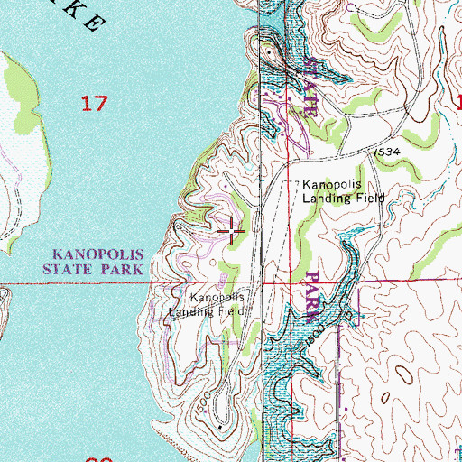 Topographic Map of Rockin' K Horse Campground at Kanapolis State Park, KS